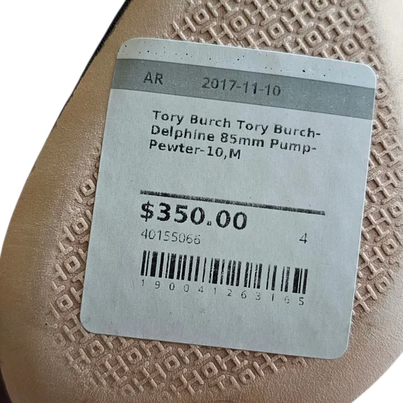 Tory Burch Delphine Pewter & Jewel Embellished Crystal Pump Heels Size 10 - Picture 11 of 11